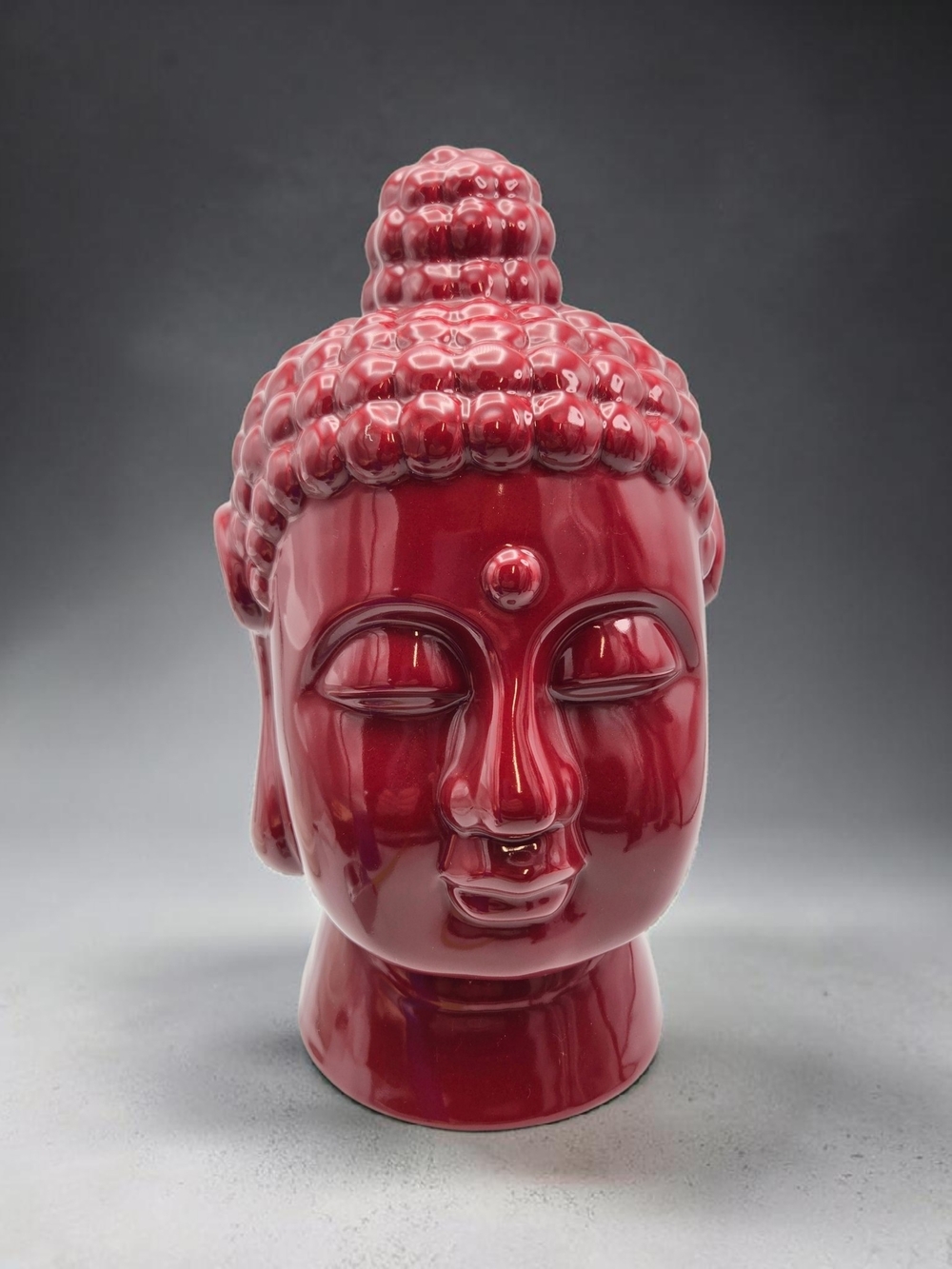 Large Red Glazed Buddha Bust Ceramic Zen Meditation Decor Sculpture